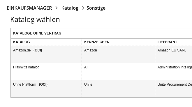 Bildausschnitt aus dem AI EINKAUFSMANAGER: Katalogauswahl
