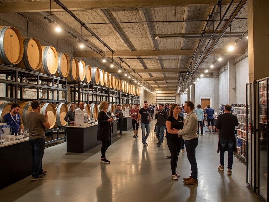 Visitors in a wine tasting room, wine culture and social event.