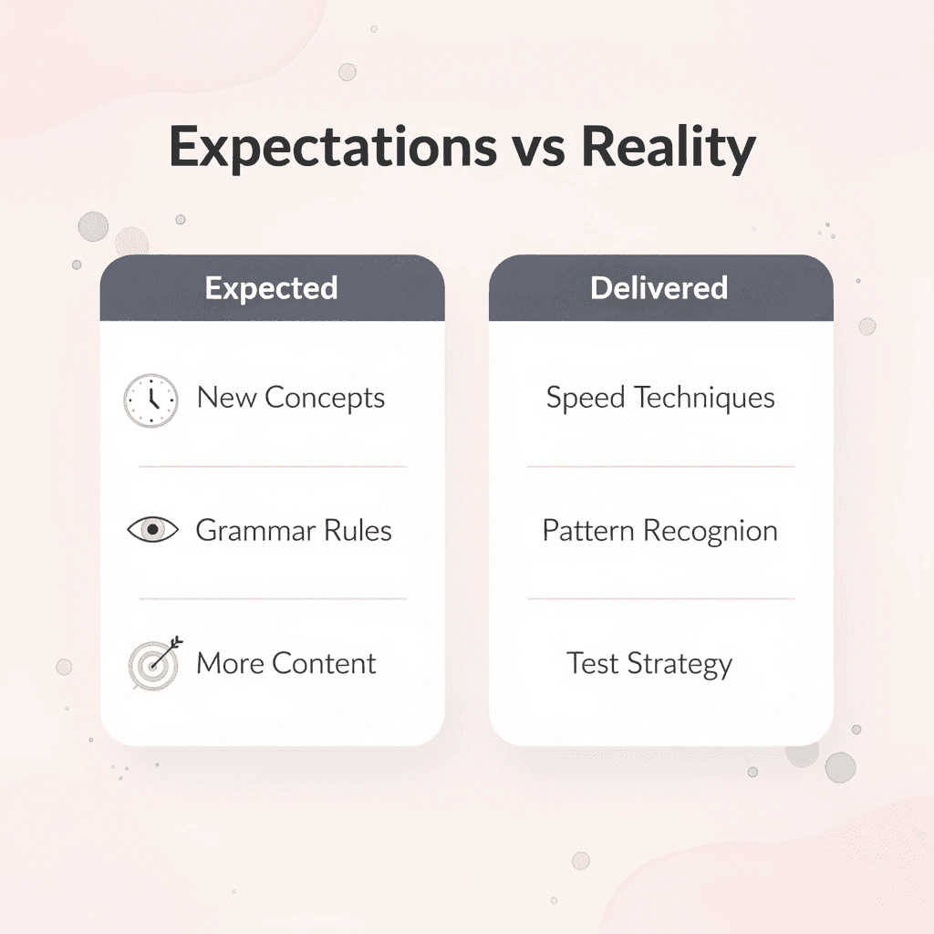Comparison chart showing student expectations versus actual SAT prep delivery
