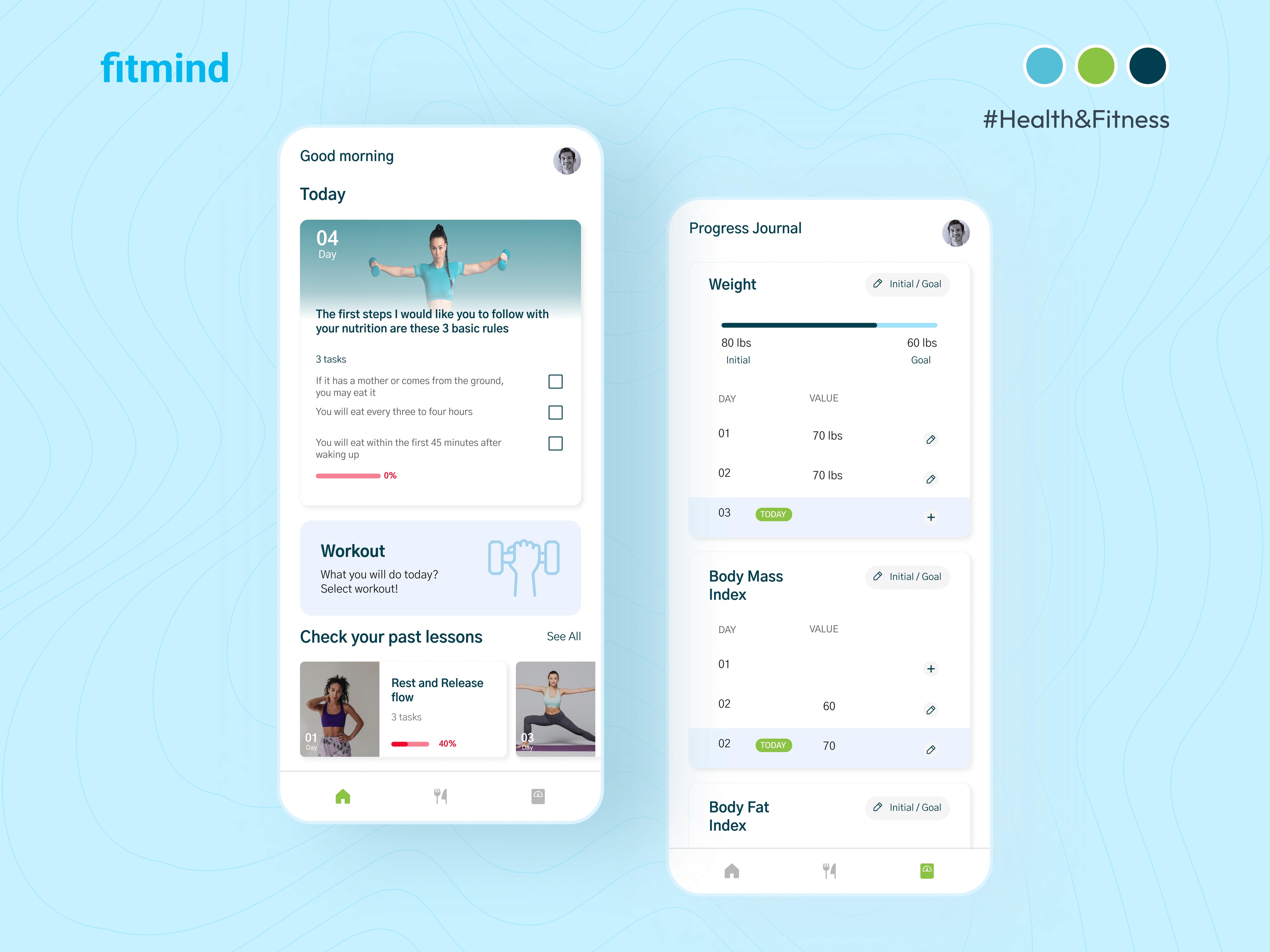 Interfaz de usuario de la App Fitmind