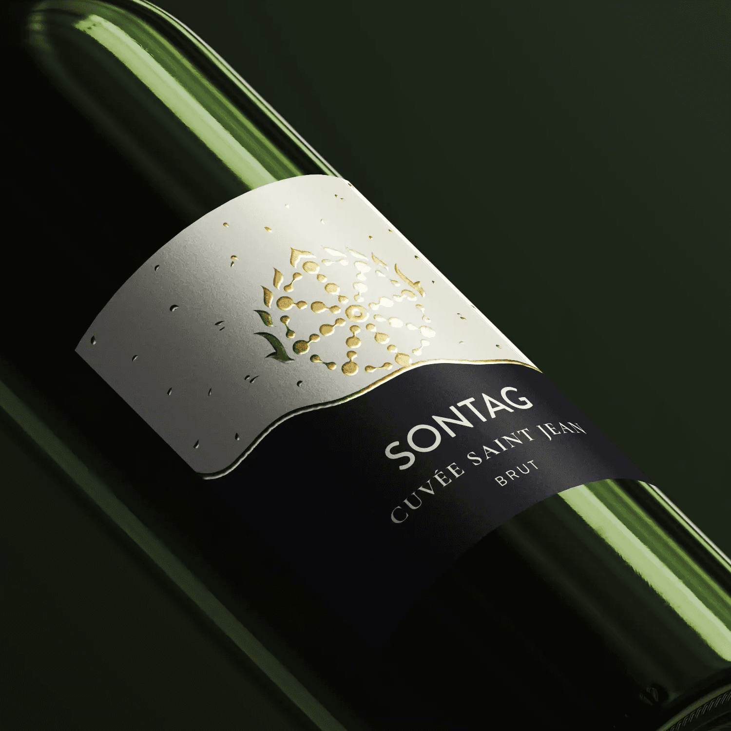 Bouteille de vin sur fond vert