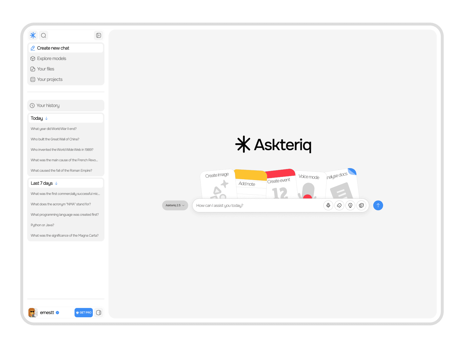 Askteriq AI light mode