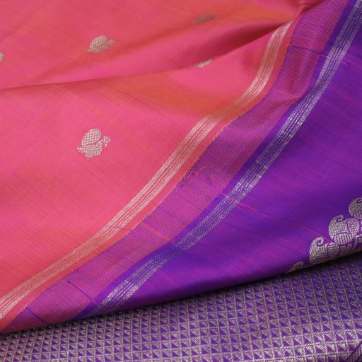 Peachy pink and Dark Orchid Kanchivaram Silk Saree