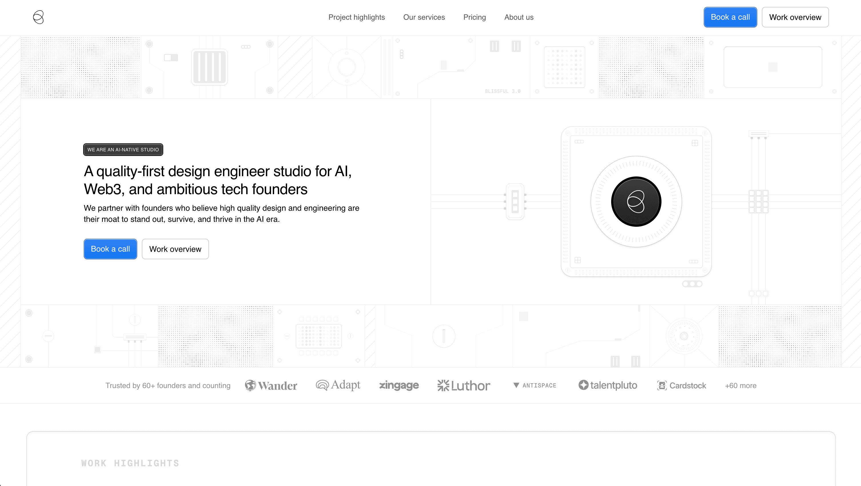 blissful studio hero landing page