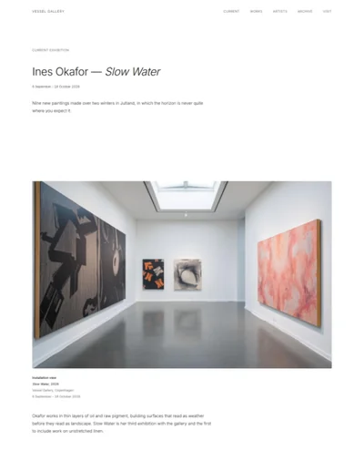 Contemporary gallery website template preview with wall label captions