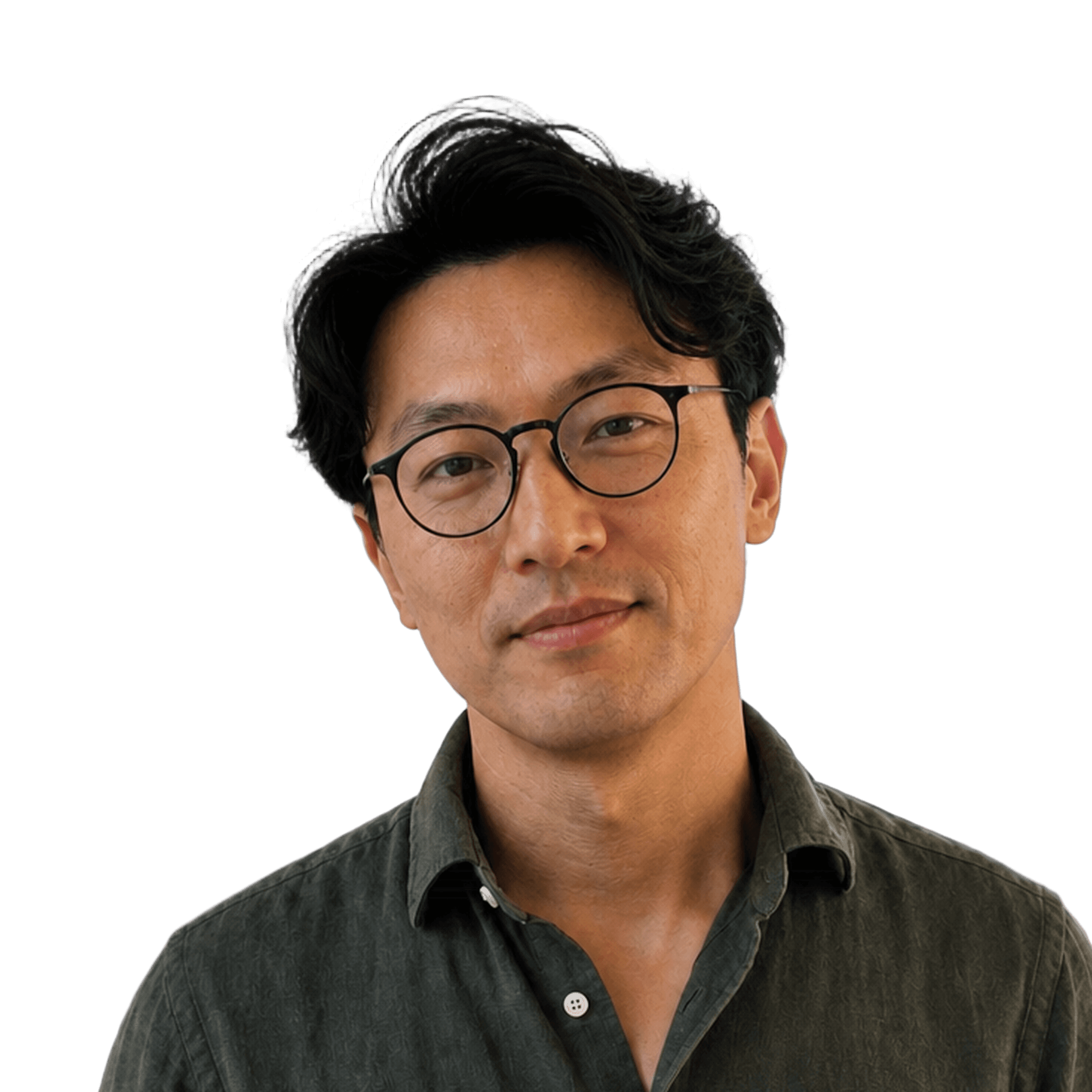 The same man with the background removed, ready for a new background