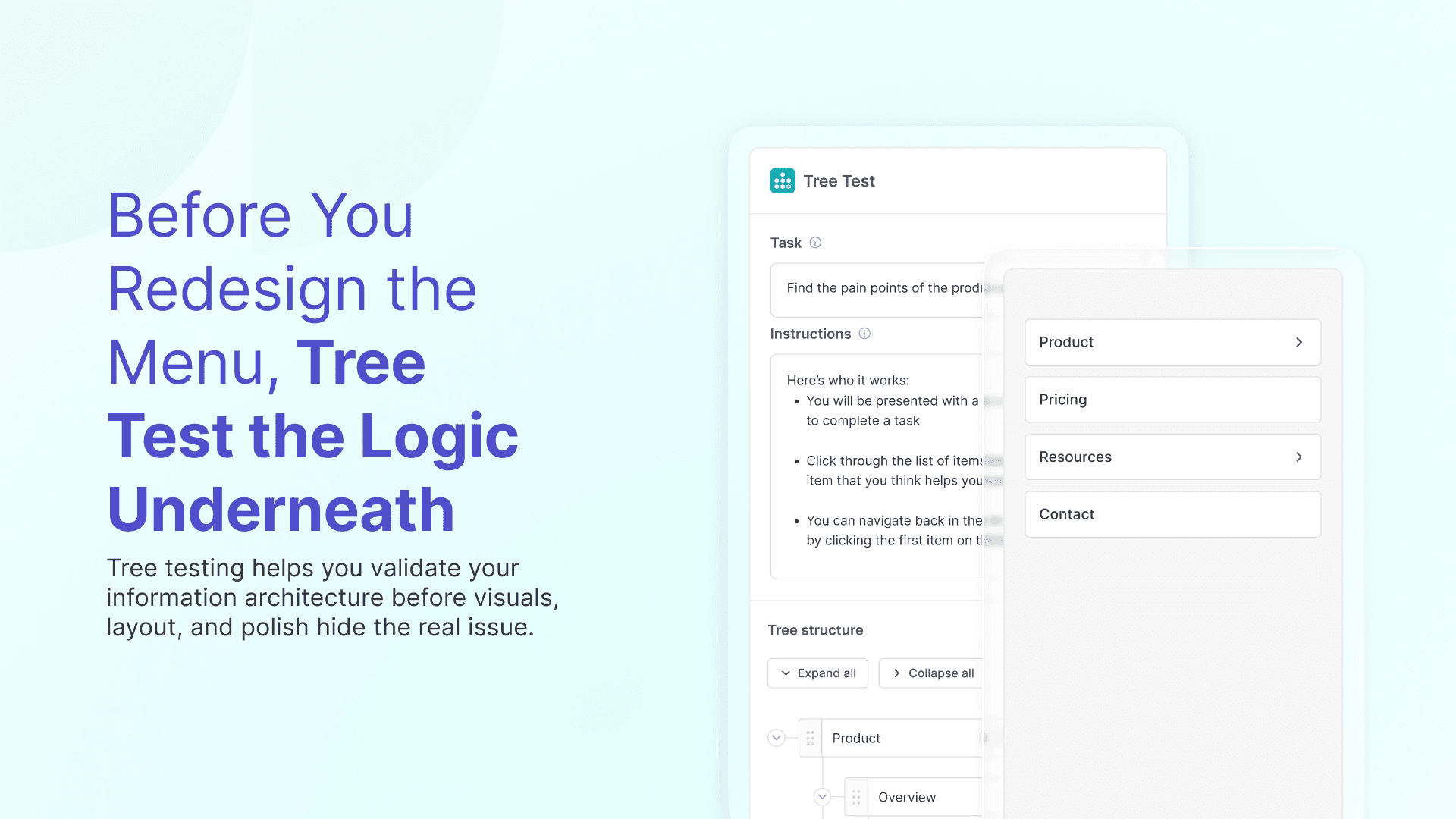 Cover is highlighting the importance of tree testing with a bold cover title and a UI of the tree test setup in Useberry