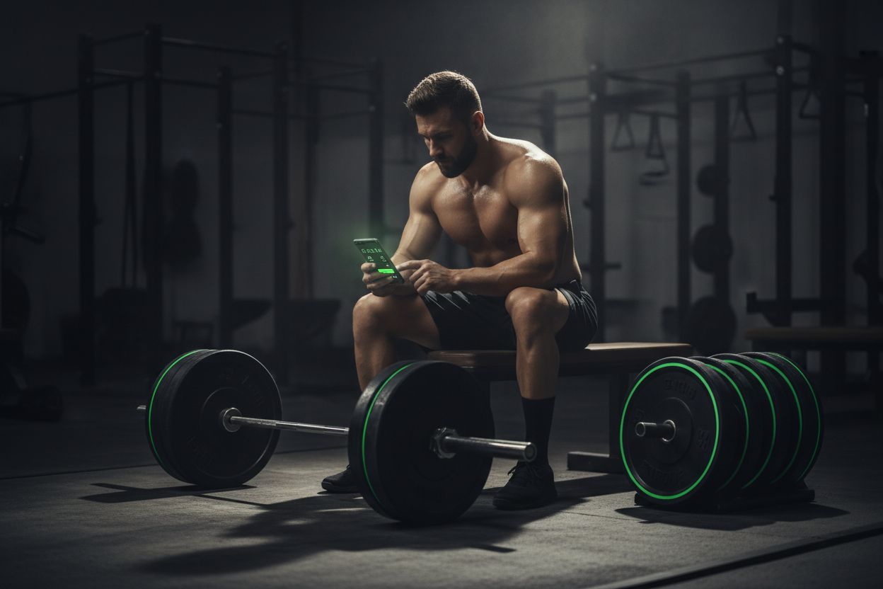 Lifter logging a workout in the gym