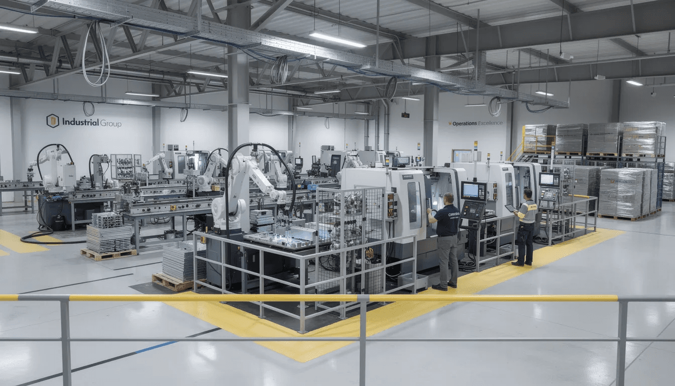 The image depicts an industrial facility equipped with modern machinery, symbolizing a typical private equity target company. This setting reflects key investment criteria such as operational improvement and growth potential, essential for private equity firms assessing financial performance and market position.