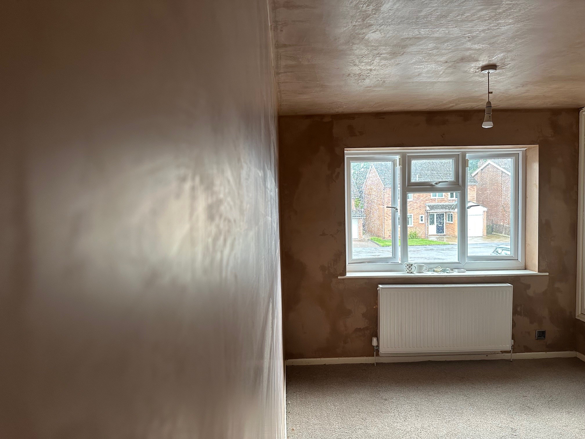 Close up of freshly plastered wall.