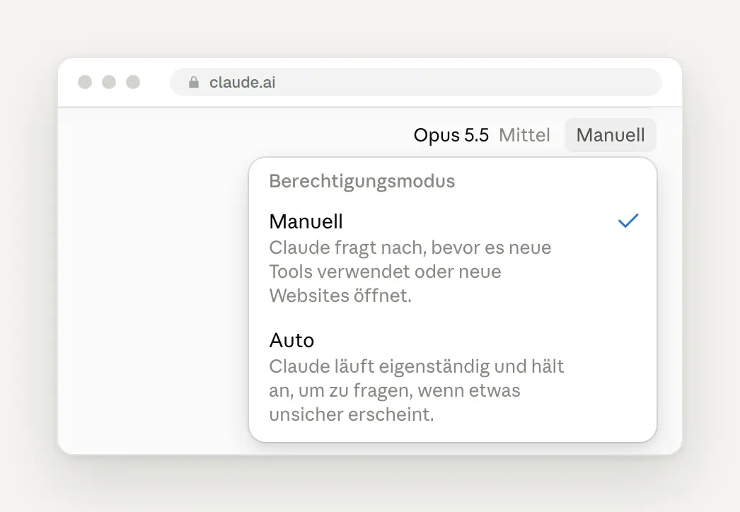 Berechtigungsmodus in Claude: Manuell oder Auto