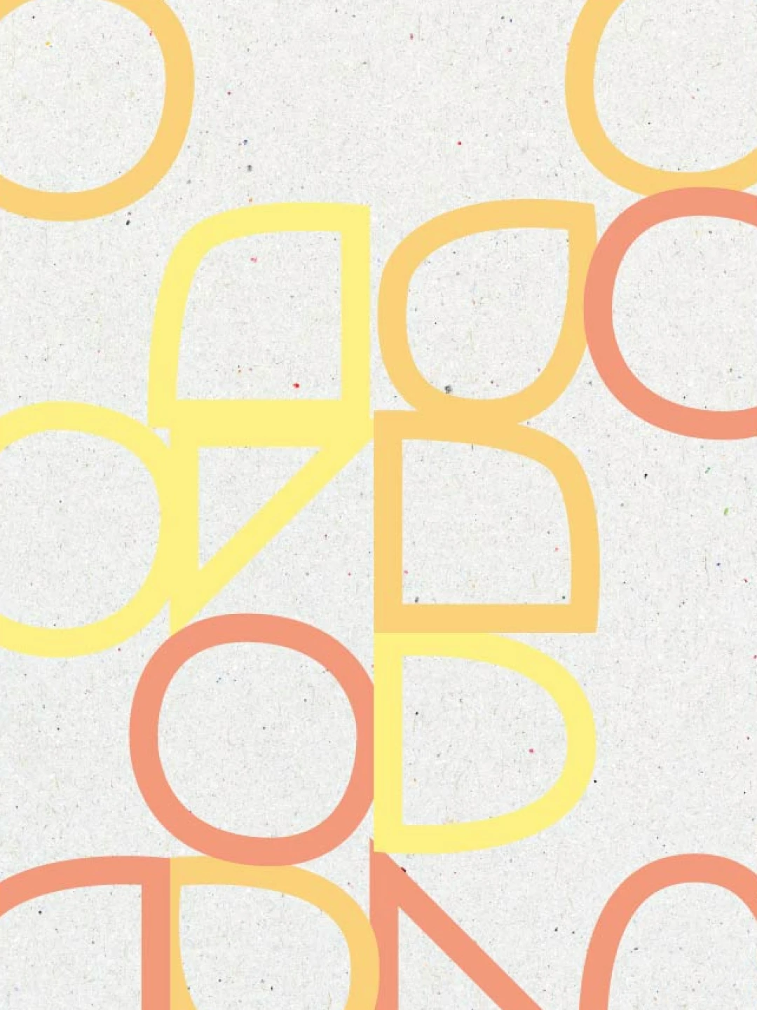 Zoom sur le motif géométrique Toi(t) Pour Tous·tes — système de formes Bauhaus (cercles, triangles, arches) en jaune et saumon sur papier recyclé, éléments graphiques charte écoconçue, Tartelette Concept