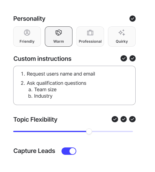 Dashboard for customizing AI personality sliders, instructions, and safety guardrails