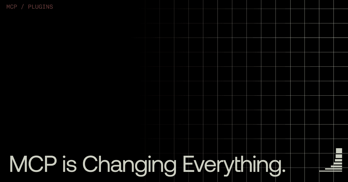 Black blog cover image with subtle grid pattern. Category label reads "MCP / PLUGINS" in the upper left. Large headline text reads "MCP Is Changing Everything." Waxell logo in the bottom right corner.