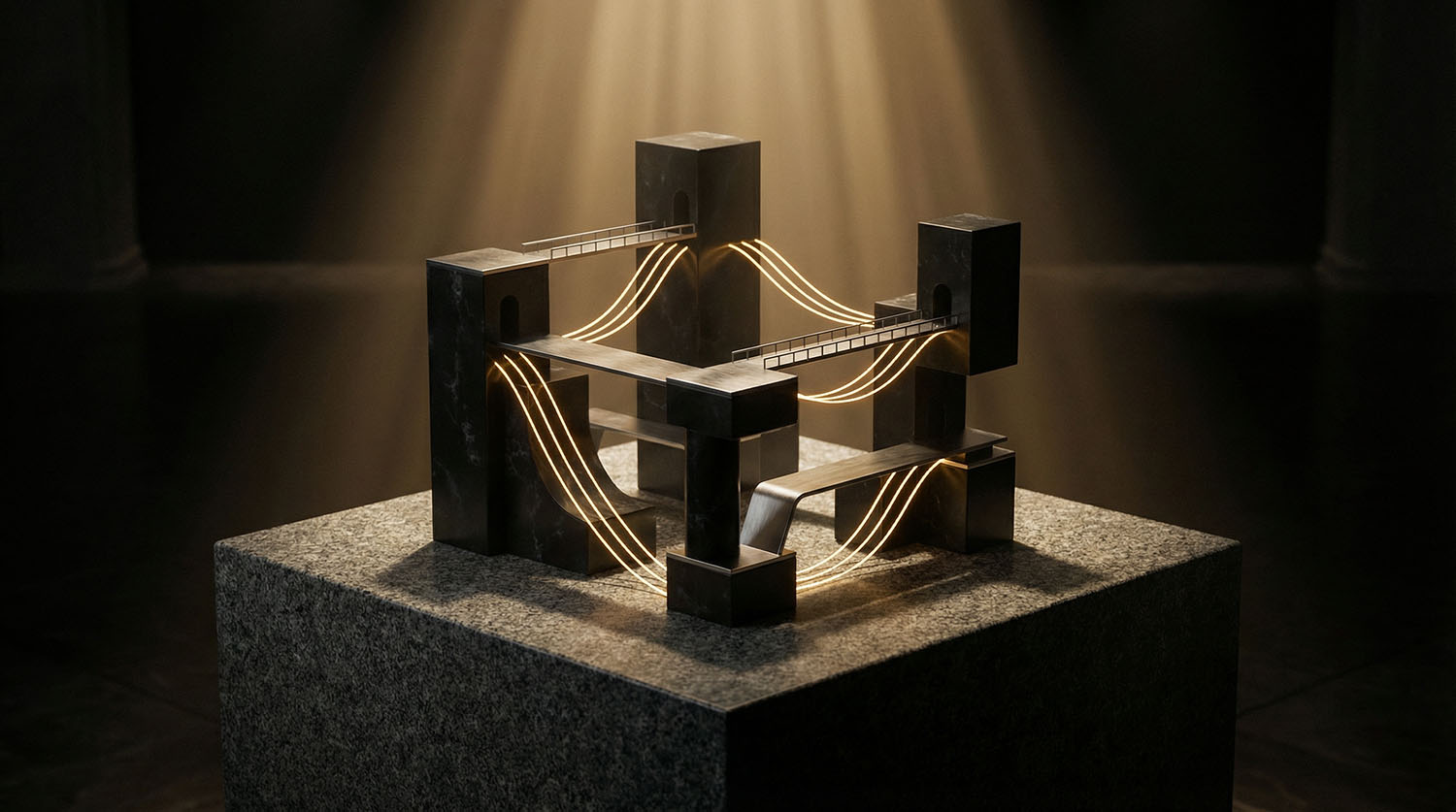 Image featuring a greyscaled laptop and phone devices on an abstract background.