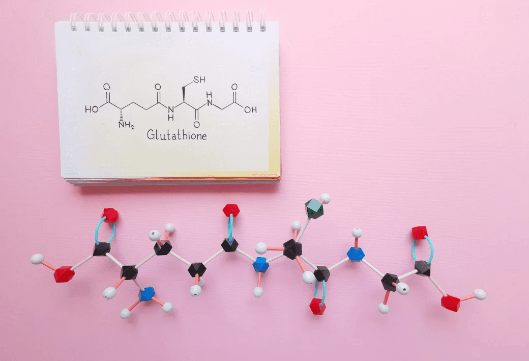 Glutathione chemical structure formula and molecular model