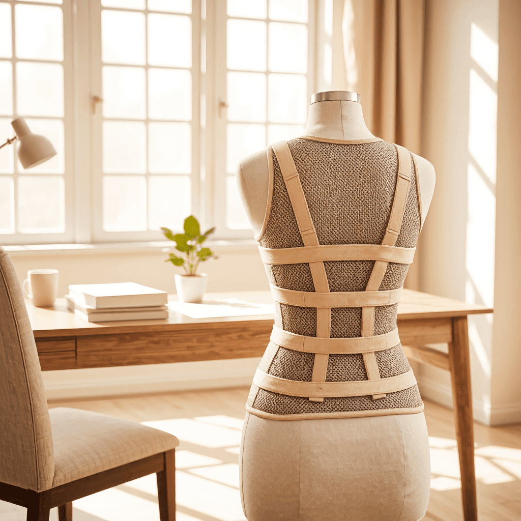 product photography of a back support brace designed for posture correction and support