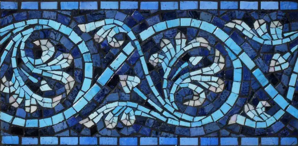 Acanthus Vine mosaic border, Blue and white, hand-cut — reference H-24, Mosaiclegs Art Studio