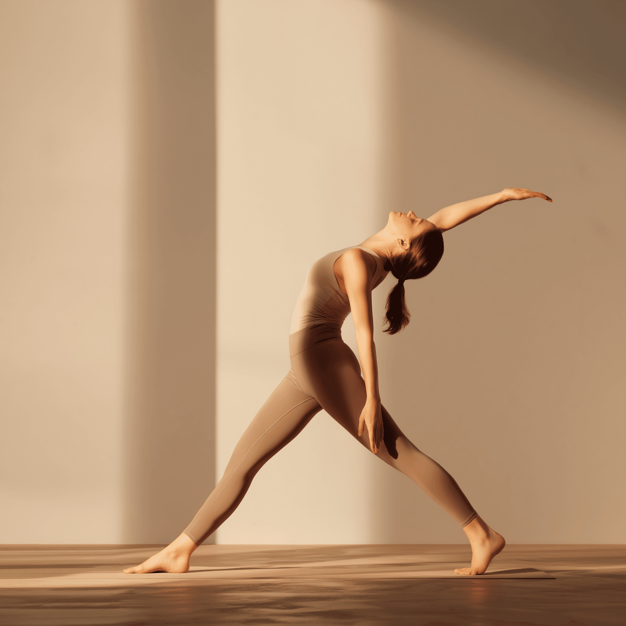 Woman doing dynamic yoga in studio