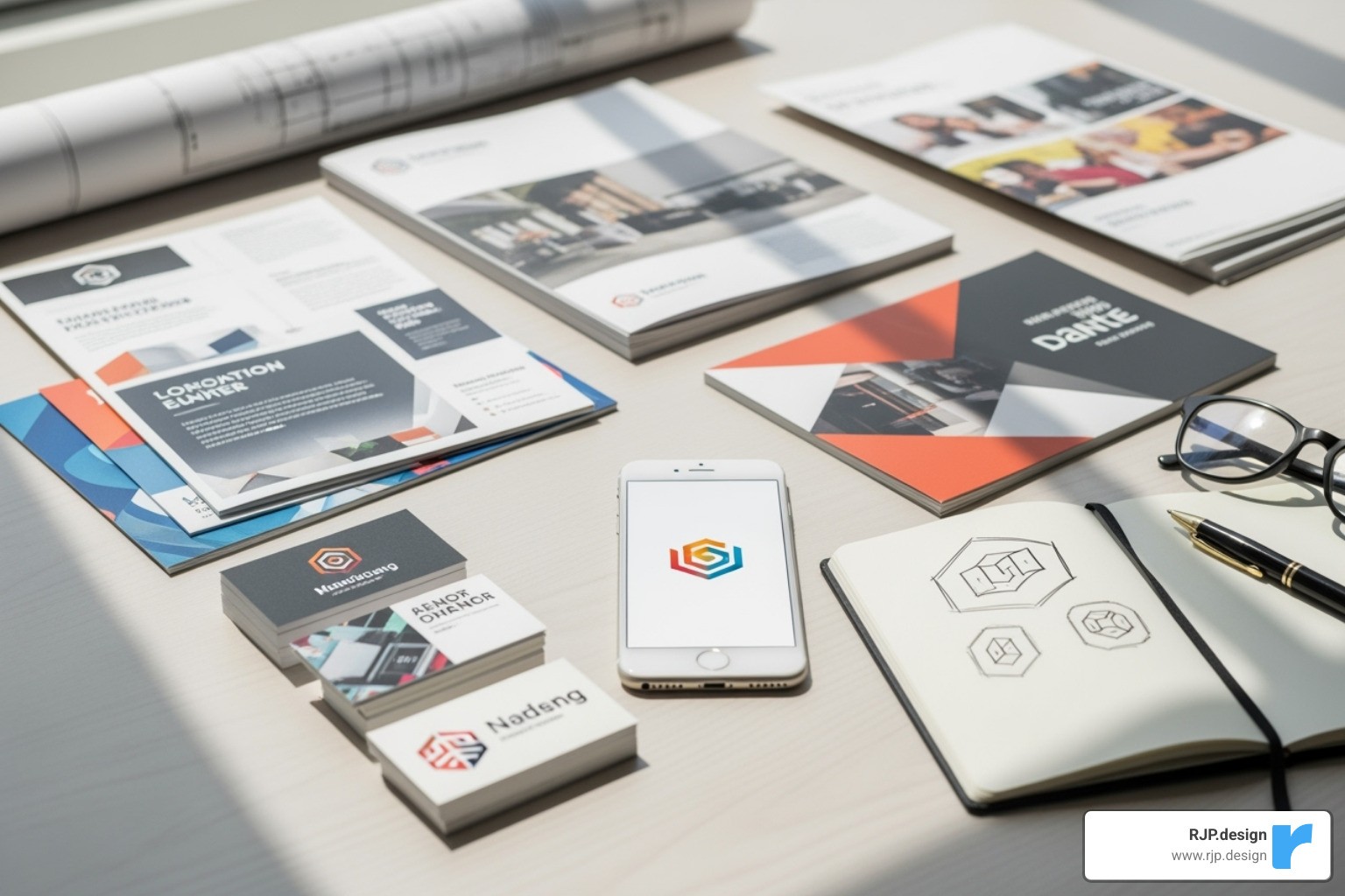 of a finished project portfolio on a laptop screen - our branding and graphic design services (flyers, print media, logos, etc)