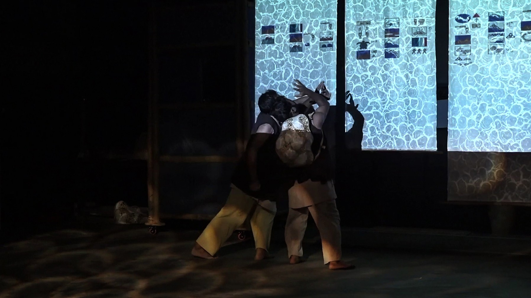 Collage of photographs from palakkad, climate change data and laban movement analysis study diagrams.