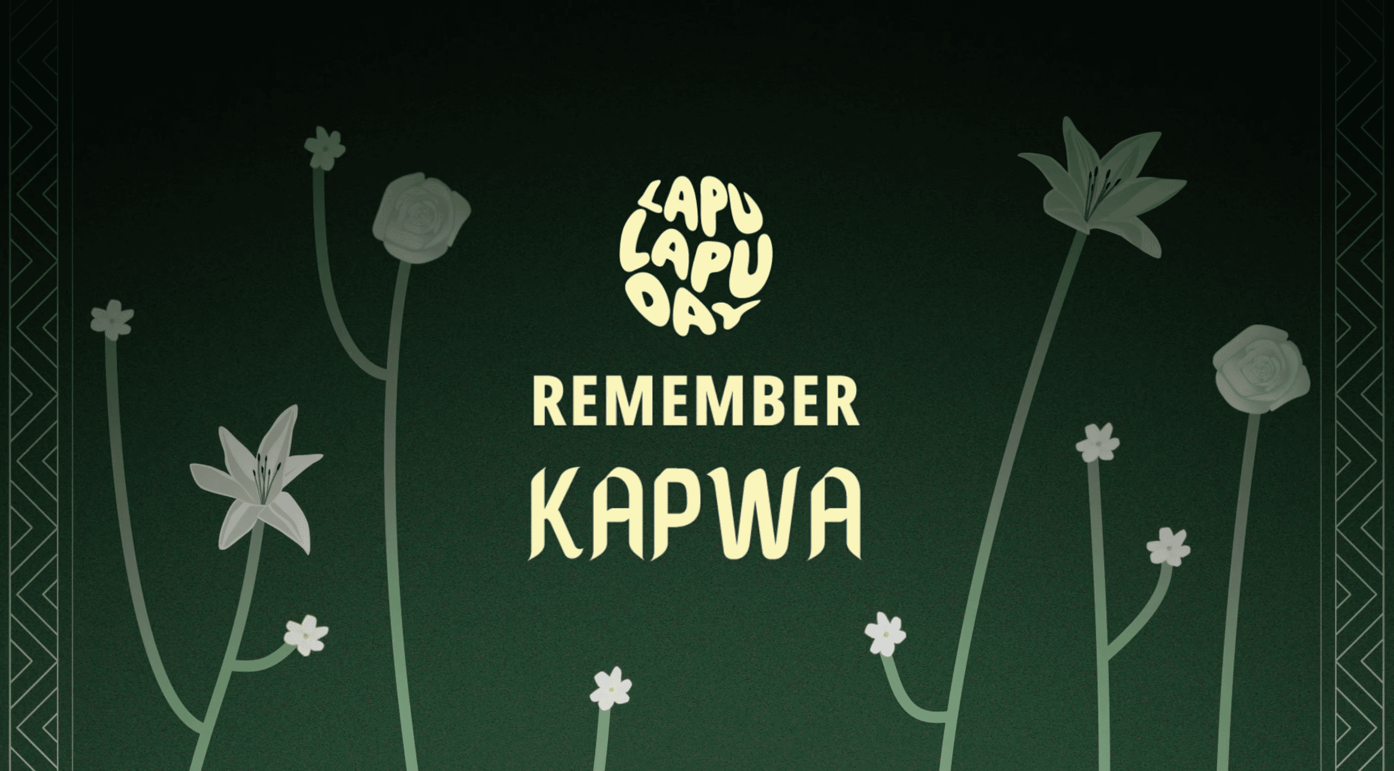 End card from Video 1. Illustrated flowers surround yellow text that reads “Remember Kapwa” against a green background.