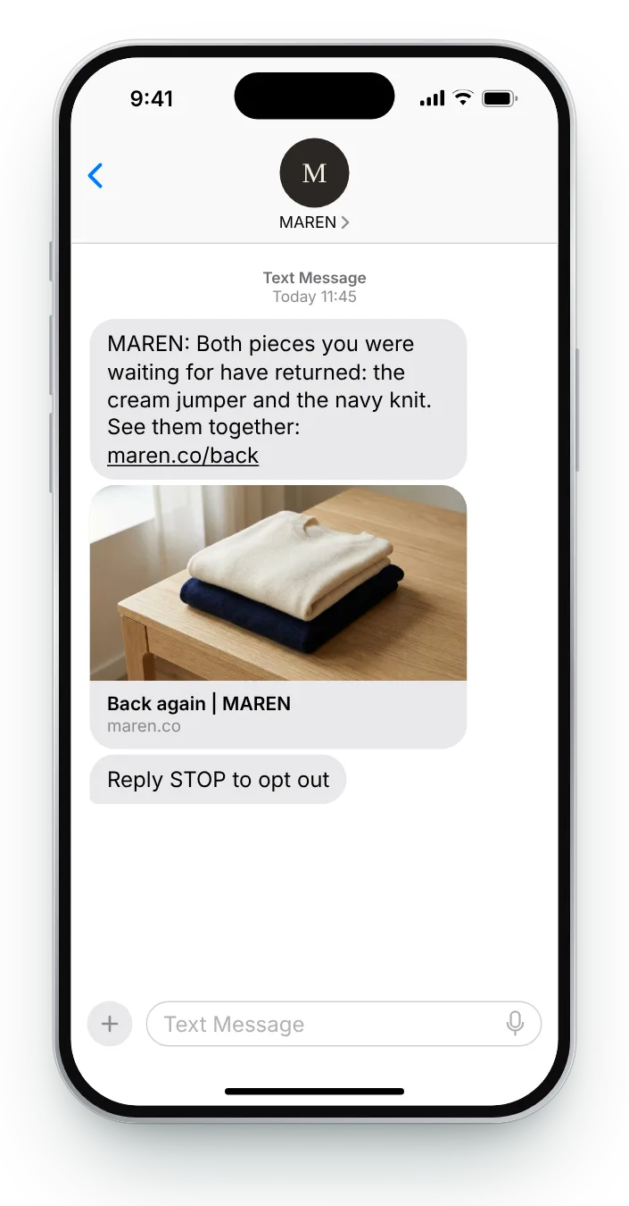 Two requests answered in one text back in stock text on an iPhone