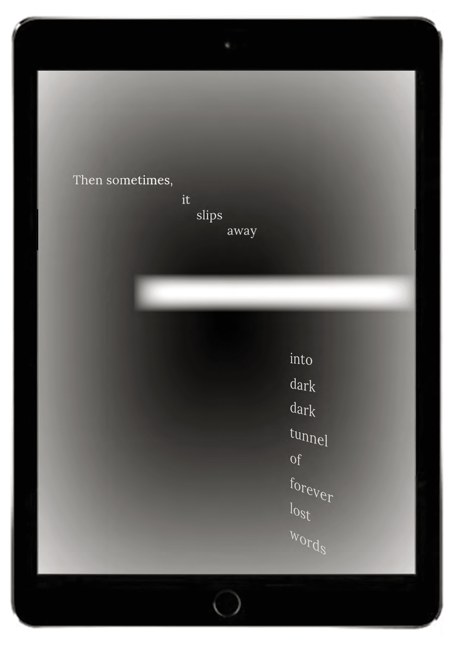 mobile device with white words arranged against a grey gradient