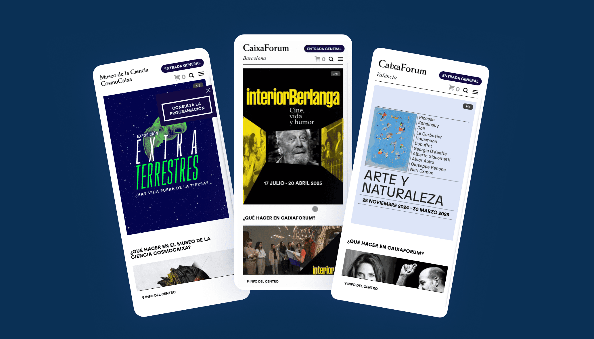 Imagen de usabilidad en móbiles de las web de CosmoCaixa y CaixaForum