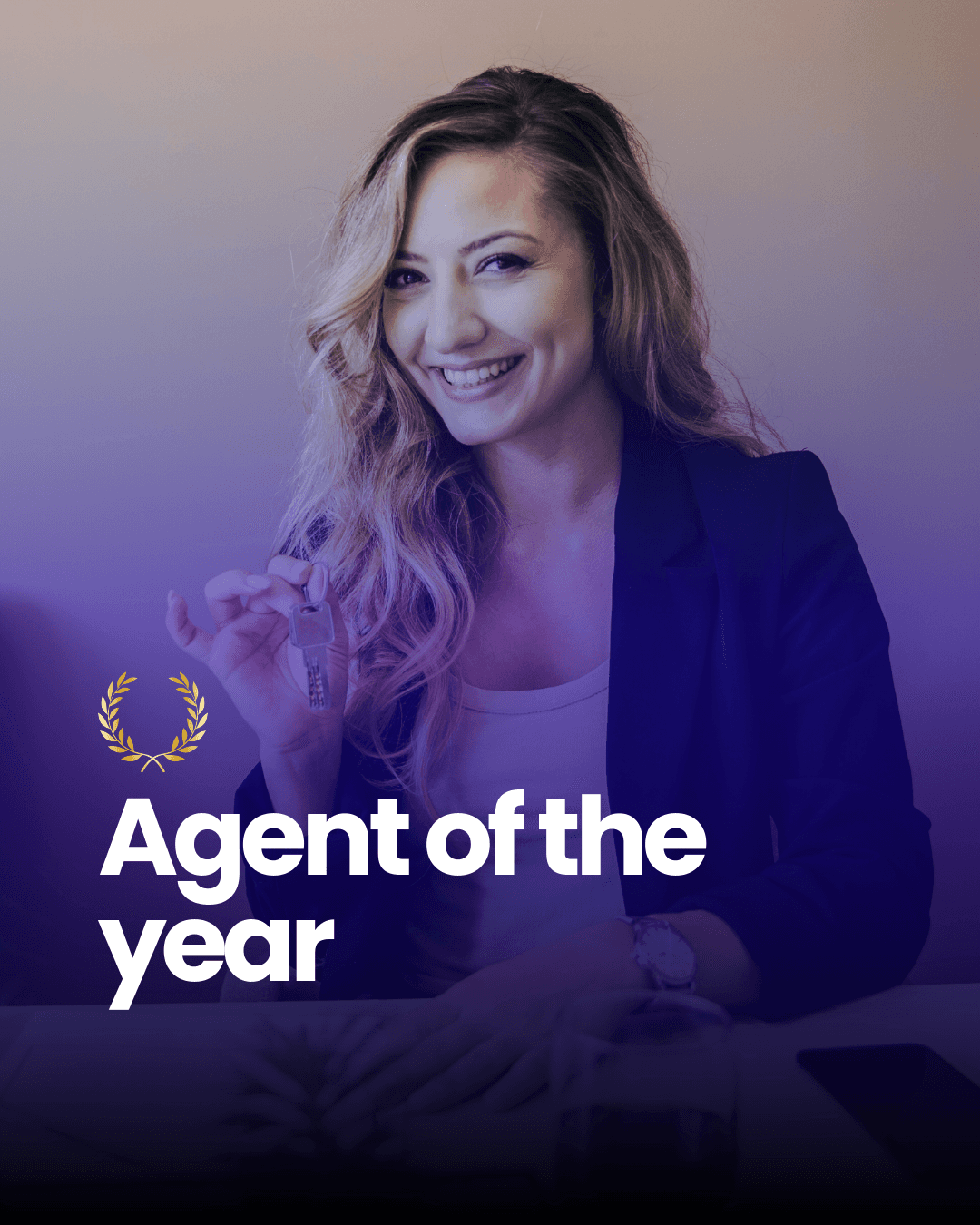 A smiling woman with her arms crossed, standing against a dark green background. She has long, dark hair.