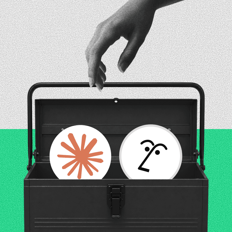 A hand reaching for Claude and Notion AI in a toolbox
