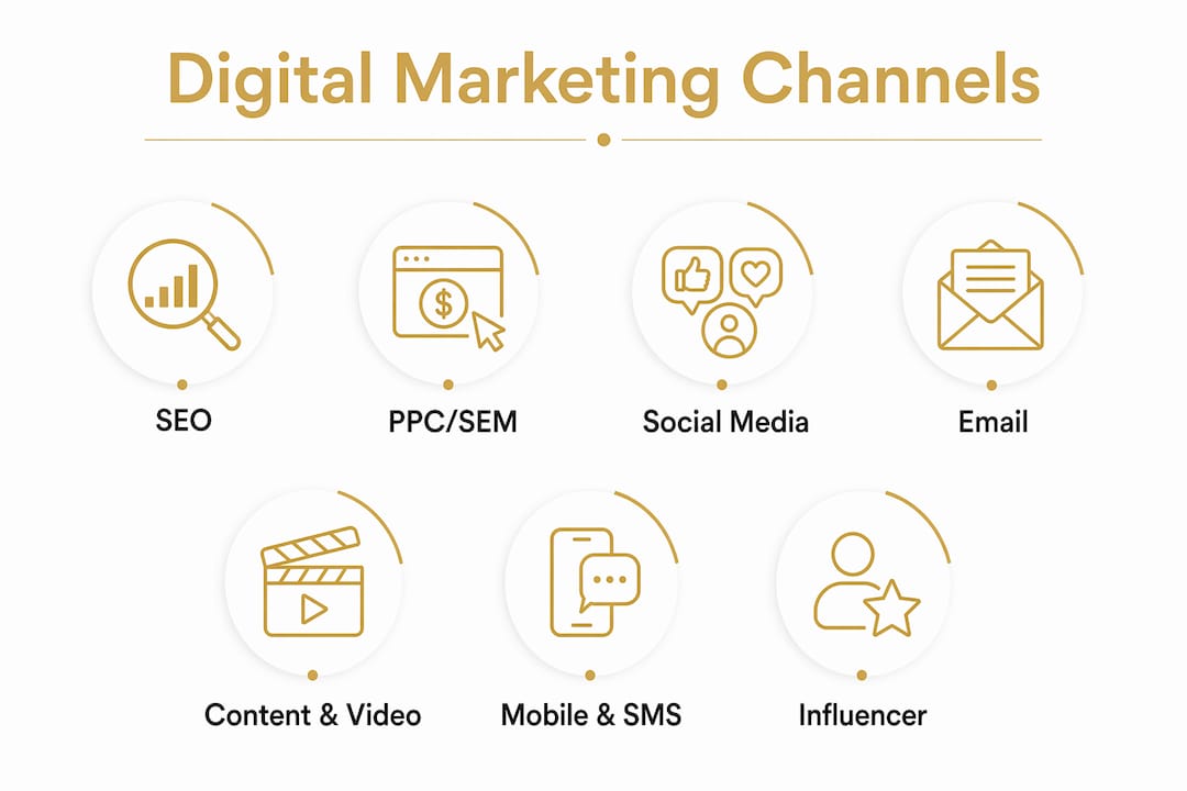 Infographic showing roles of digital marketing channels