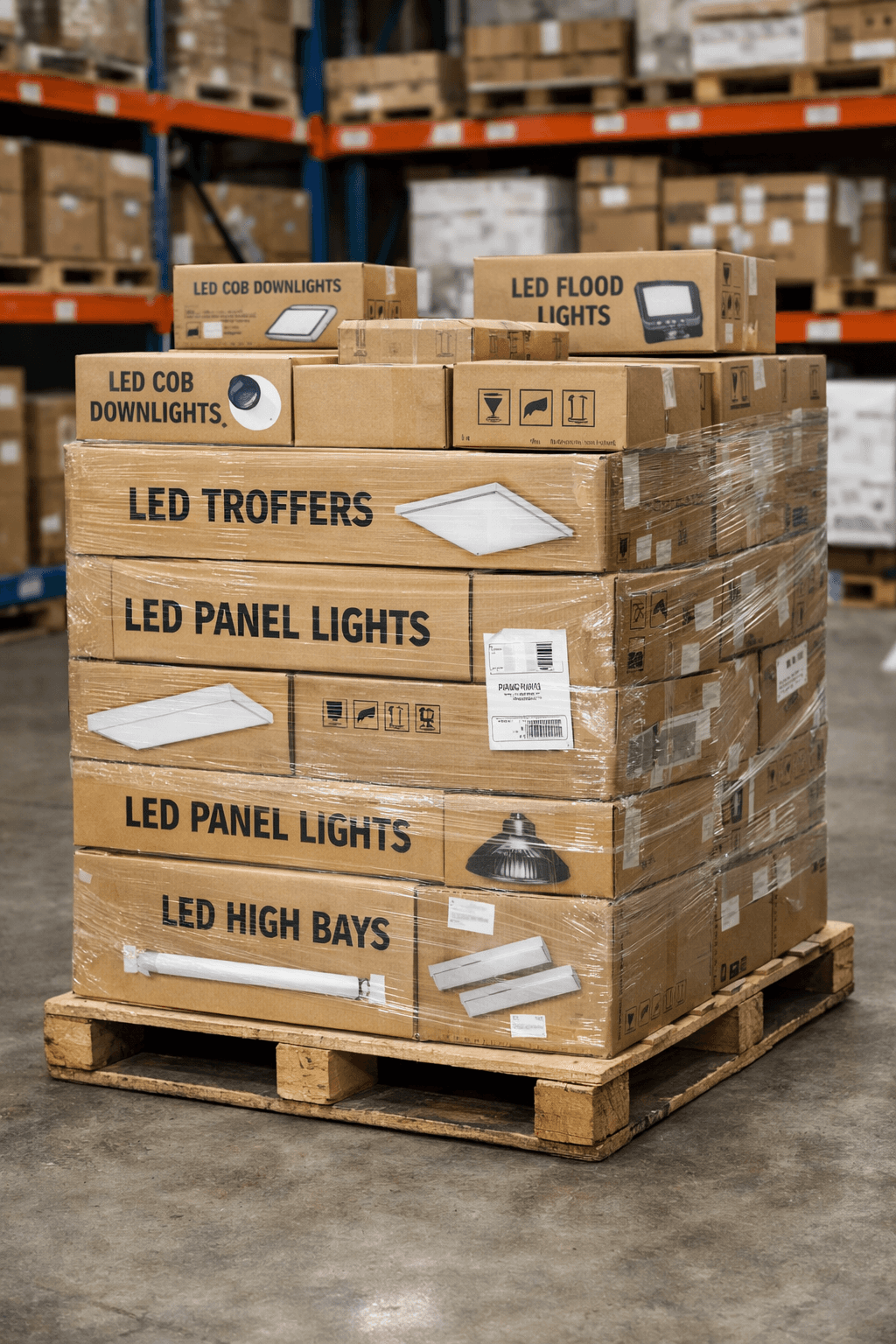 An image of a pallet of different lights