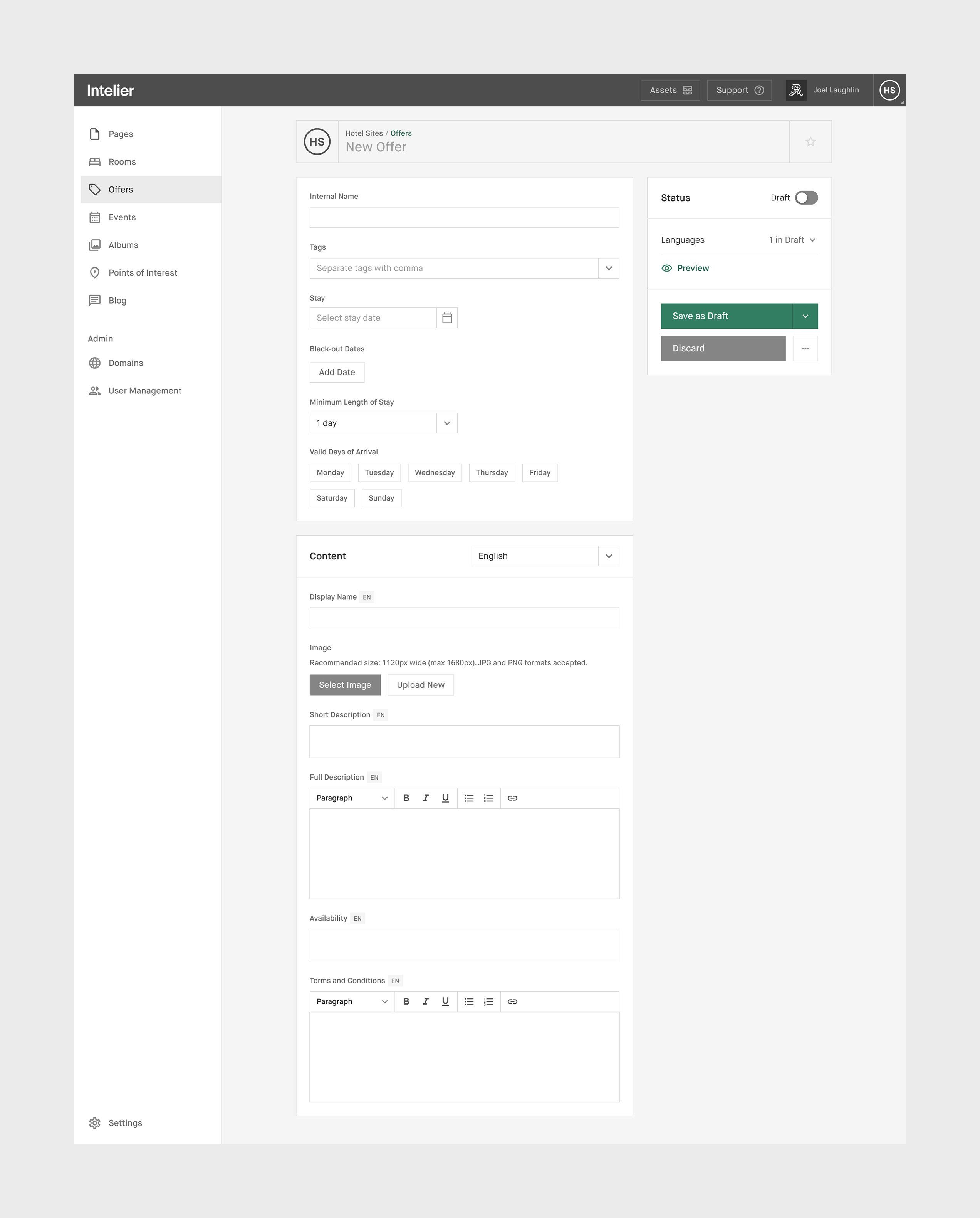 Intelier CMS - Hotel Sites - Offers - New Offer