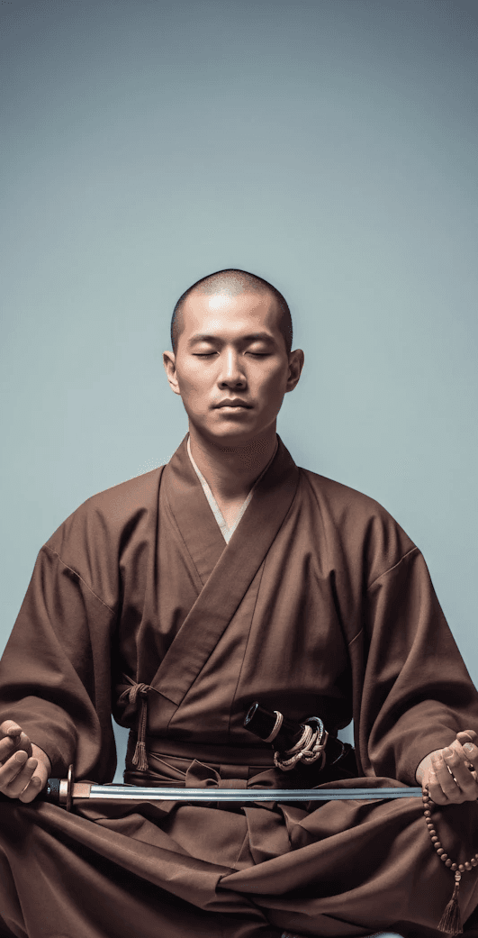 Man in yoga deep breathing eyes closed