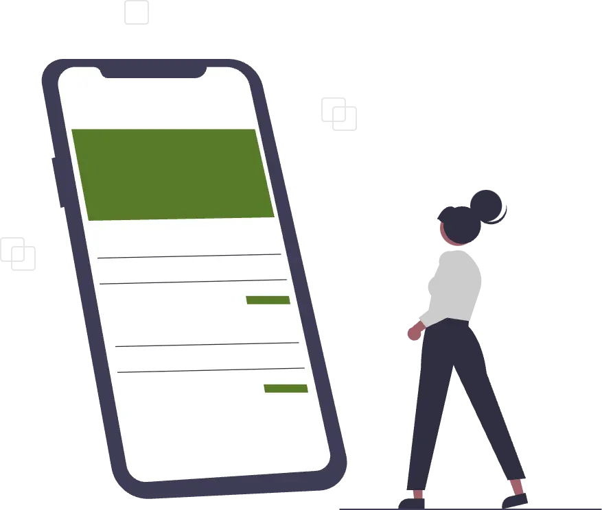 An illustrative graphic of a person interacting with a mobile app on their smartphone. The design is clean and minimalistic, featuring soft, welcoming colours that highlight the simplicity and user-friendliness of the platform. This image complements CoachingArea's focus on providing a mobile-friendly and intuitive interface for organising leagues and tournaments effortlessly.