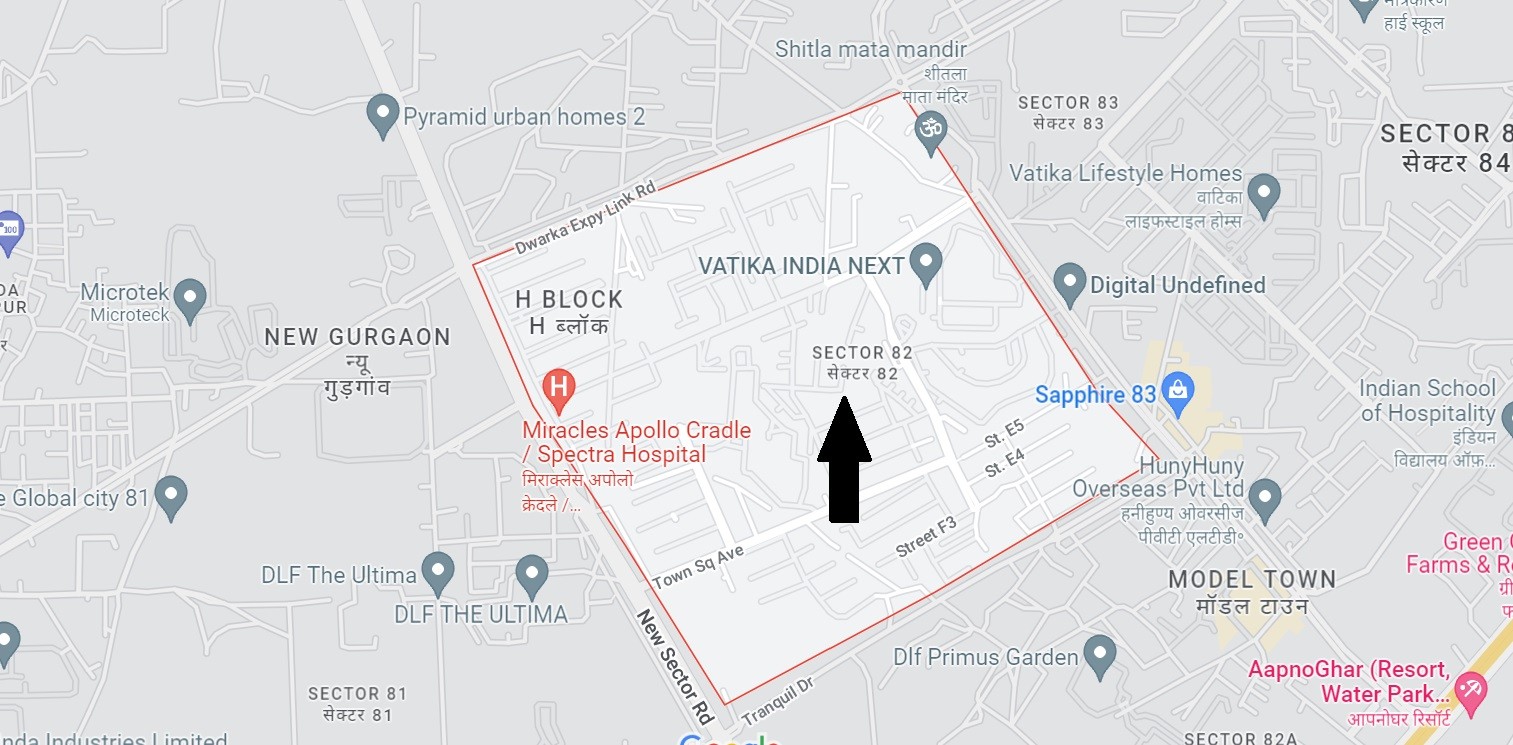 M3M SCO Plots Sector 82 location map