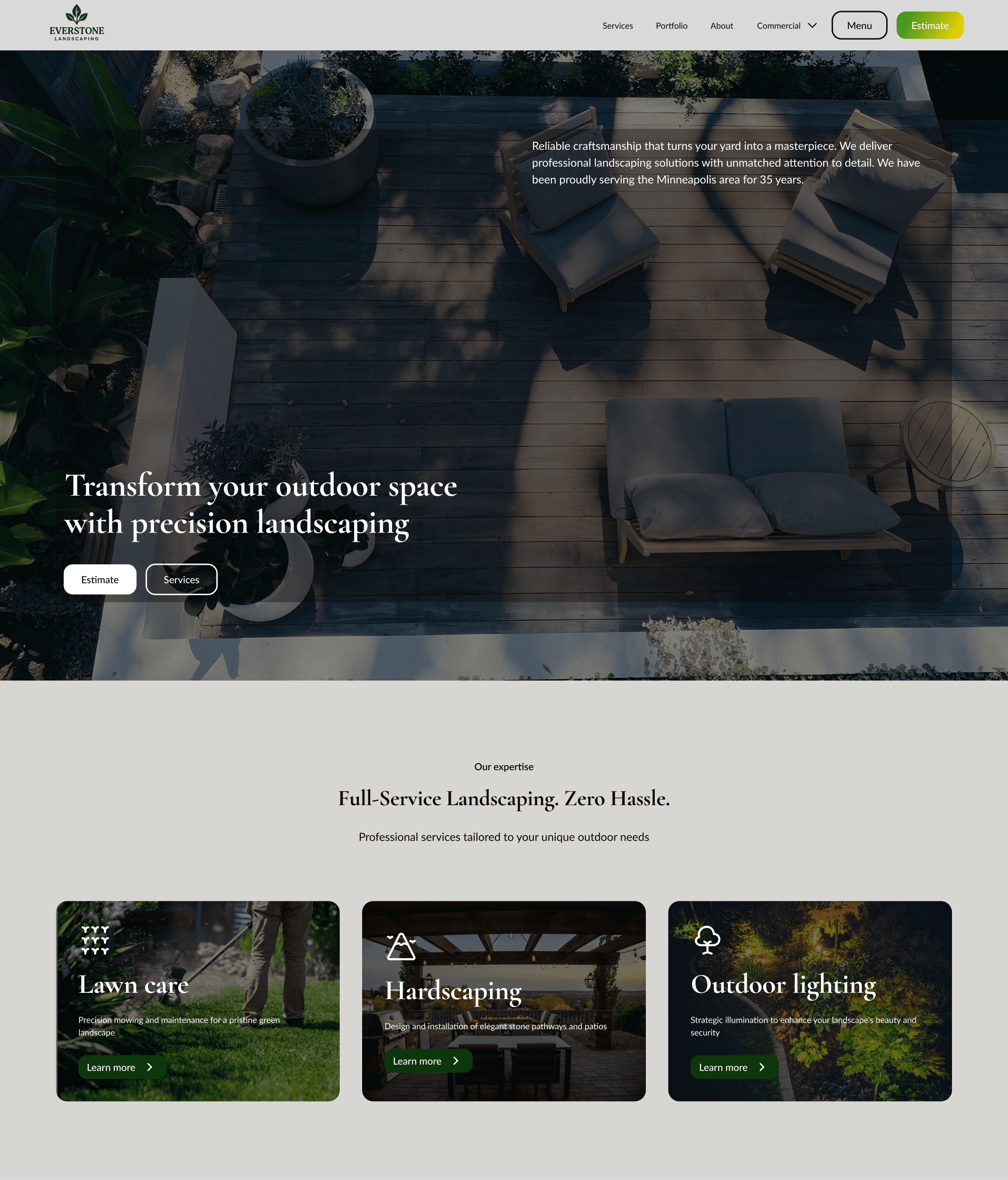 Website mockup for a landscaping company.