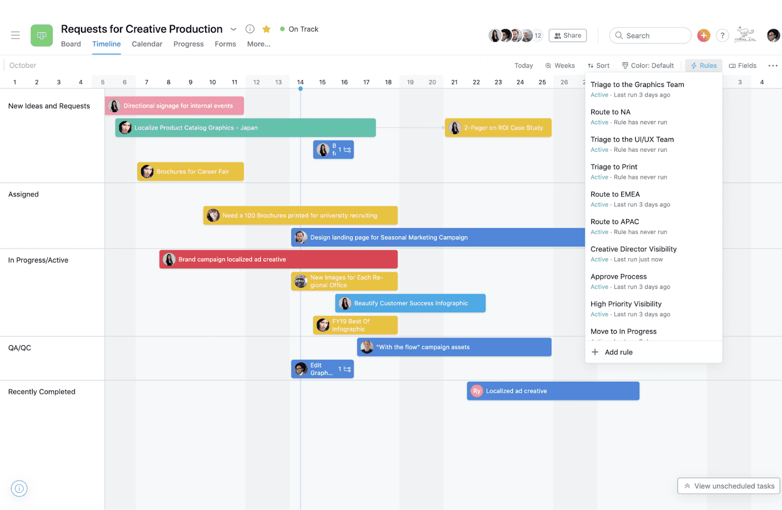 Interface of Asana