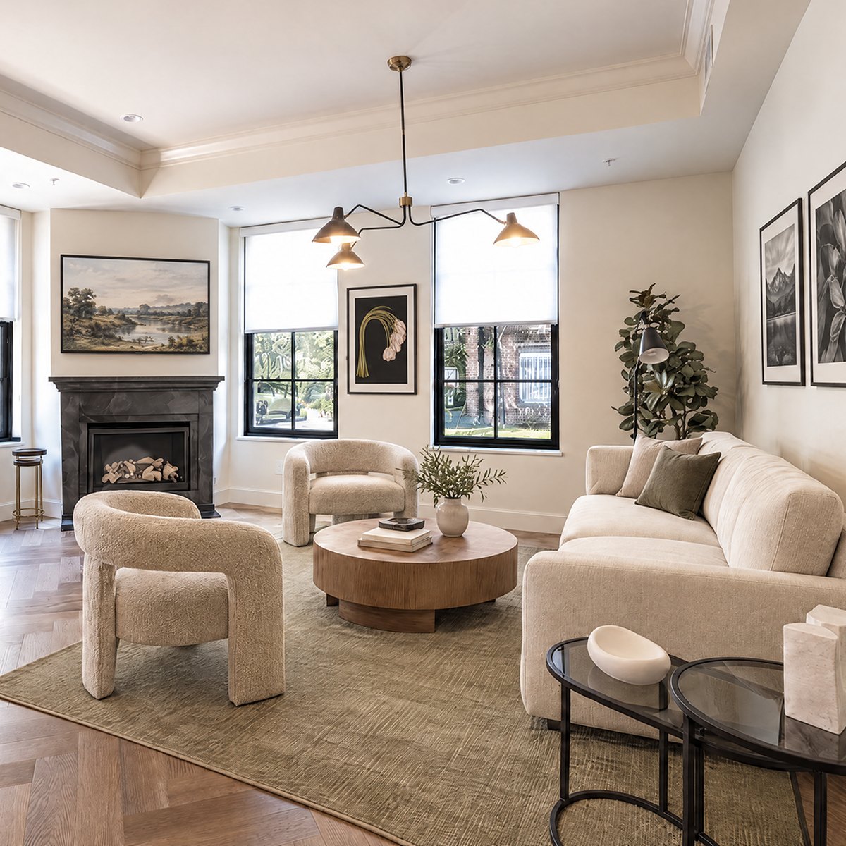 Living room with fireplace