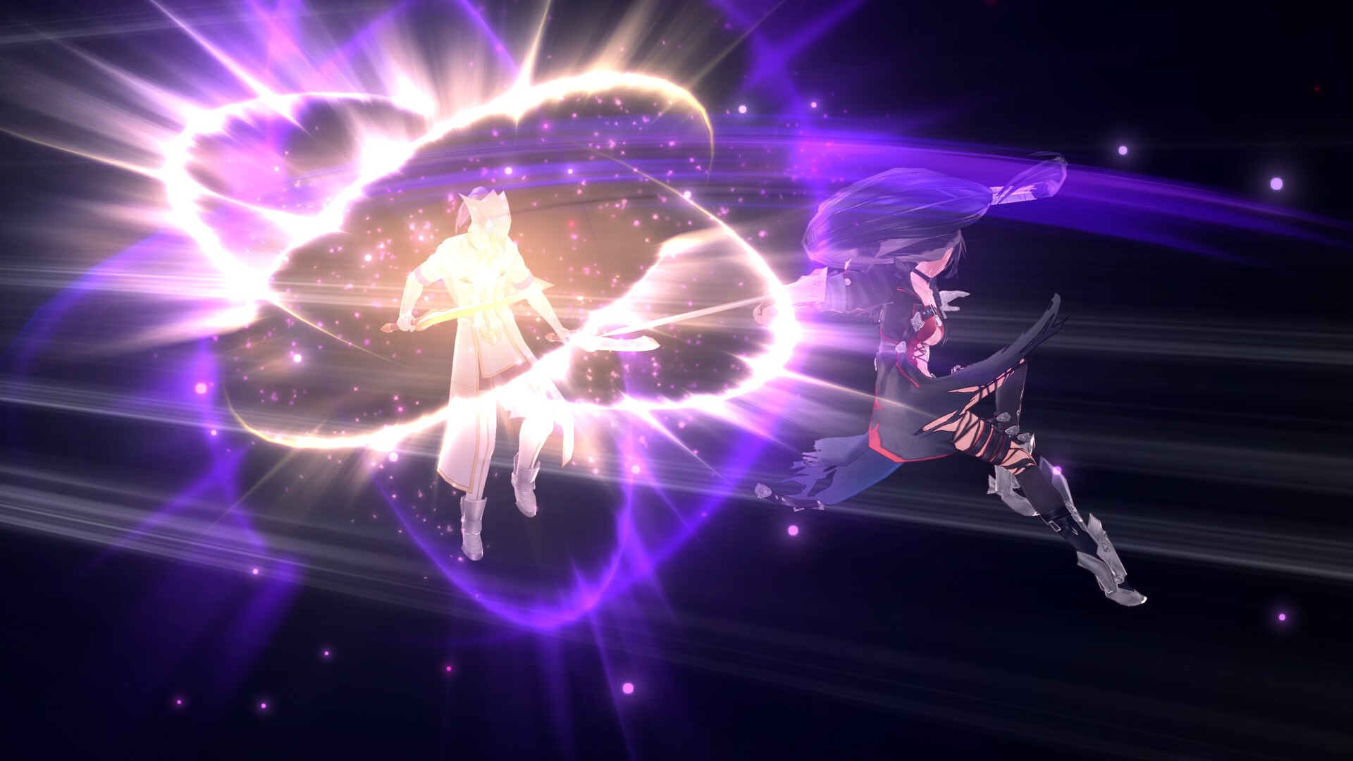 Attaque ultime spectaculaire de Velvet dans Tales of Berseria Remastered avec effet lumineux violet et animation spéciale