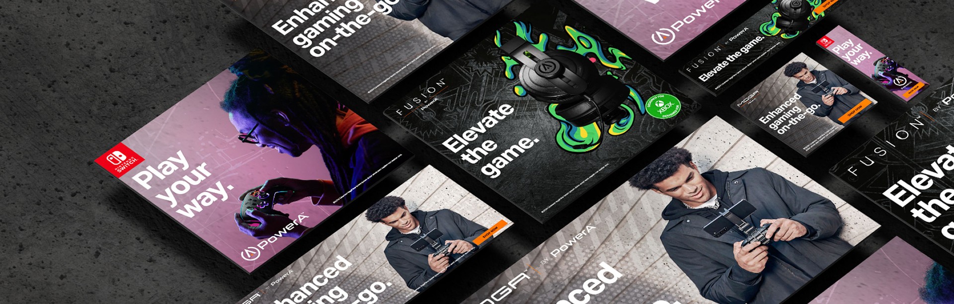 A collage of digital marketing images for Power A