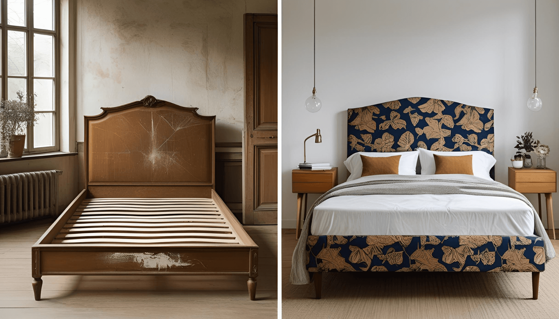 Vorher-Nachher: Möbelrestaurierung eines Bettes von alt zu modern