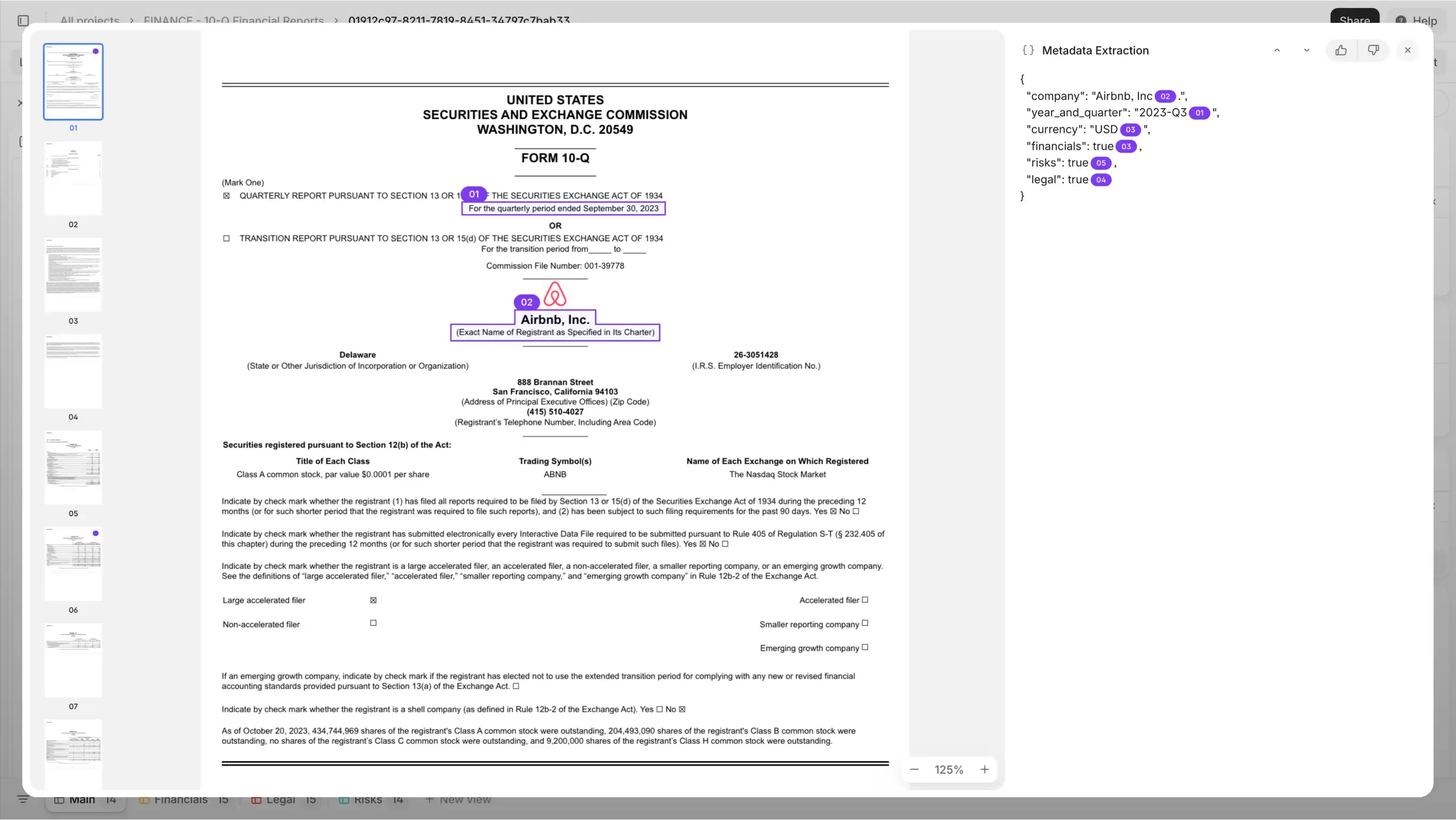 Metadata extraction from 10Q report