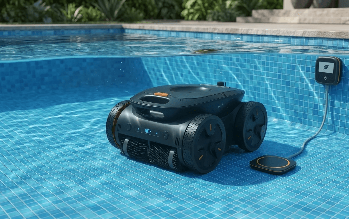 Energy efficient robotic pool cleaner operating in a residential swimming pool