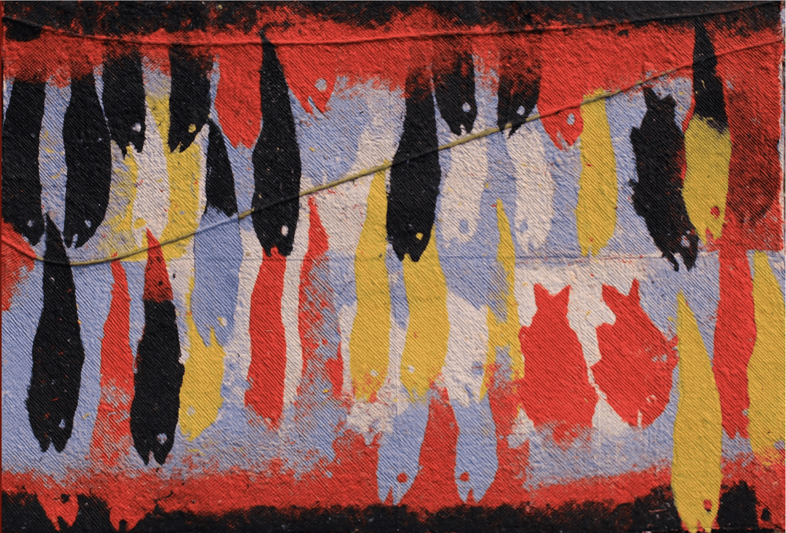 herd of sheep on road painting