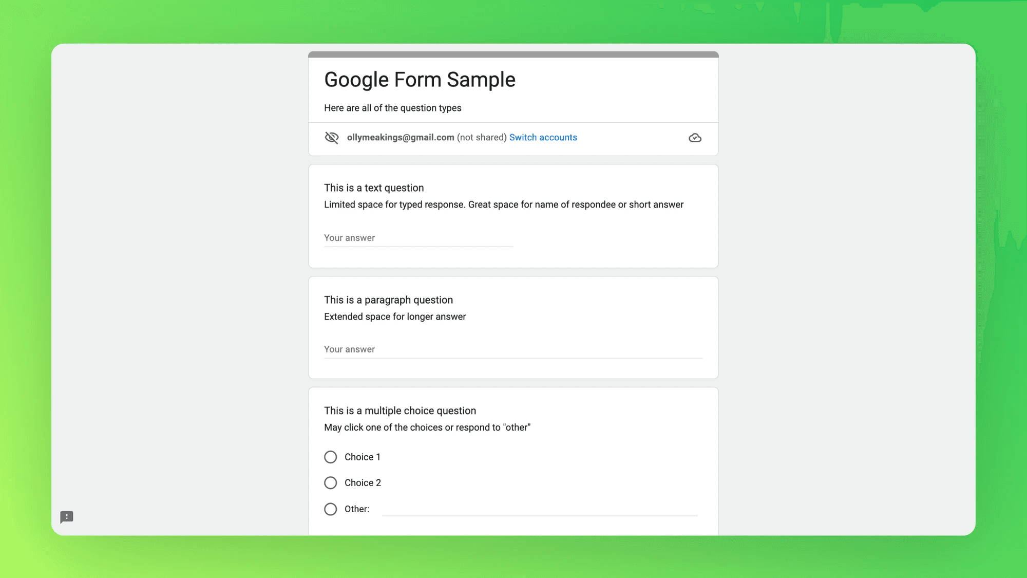 google forms sample for collecting feedback