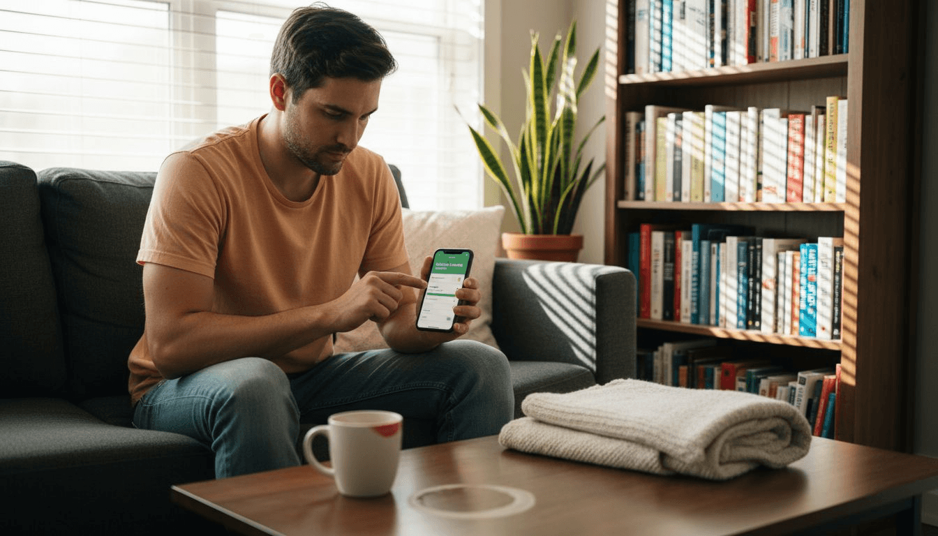 Man using AI app for personal growth