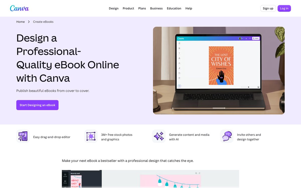 The Canva home page