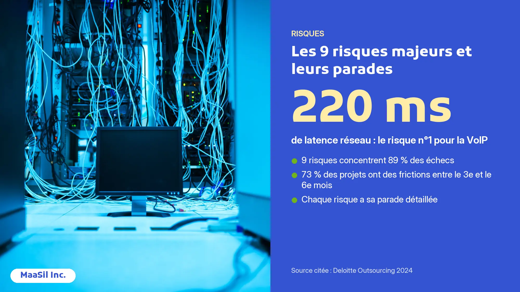 Infographie des risques de l'externalisation à Madagascar : 220 ms de latence réseau, 9 risques pour 89 % des échecs